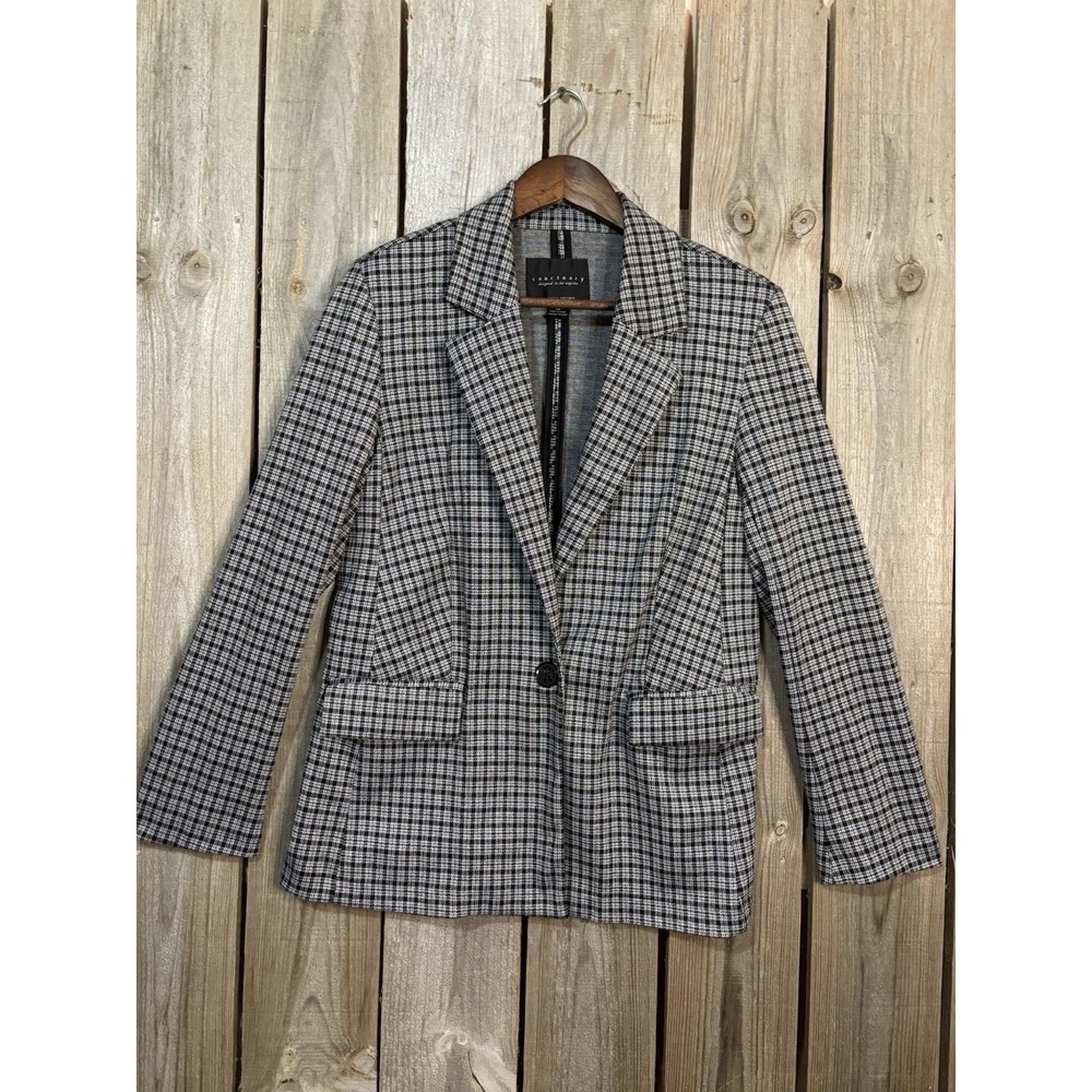 Sanctuary Black White Plaid Structured Blazer‎ Shoulder Pads Women's XS